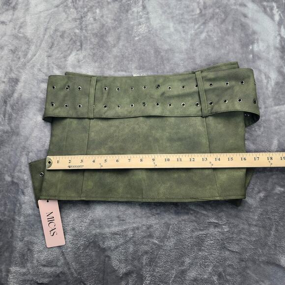 MICAS Women's Faux Leather Green Crossover Belt Mini Skirt Medium - Picture 5 of 9